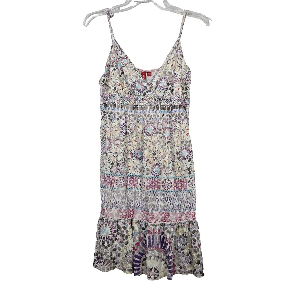 Edc Womens Sundress M Braided Spaghetti Straps/Bodice Cottage Boho Mandala Print